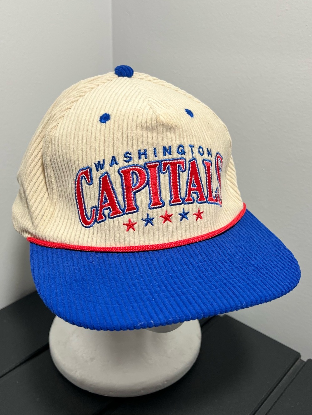 Washington Capitals 50th Anniversary Beige Blue Corduroy Snapback Hat Adjustable